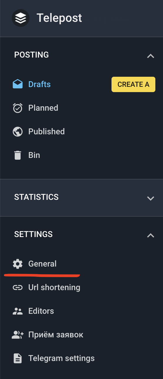 Settings in the web version